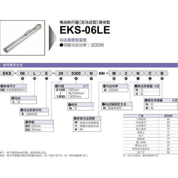 CKD喜開理電動執行器（無馬達型）滑塊型EKS-06LE-301000NNN-P2NCB