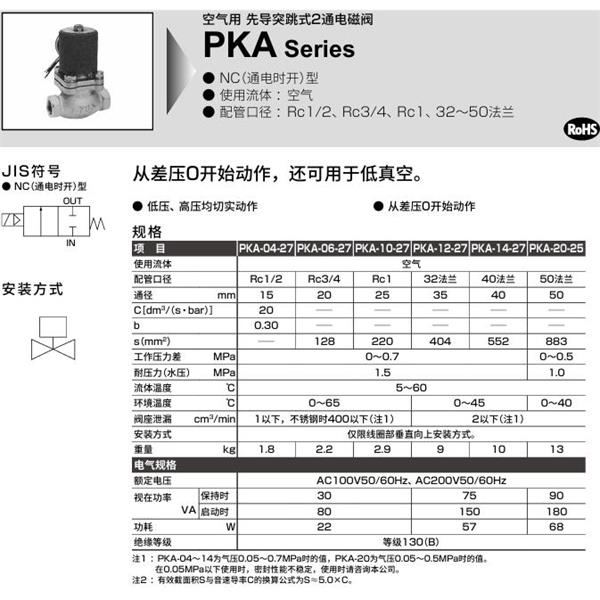 CKD喜開理空氣用先導(dǎo)突跳式2通電磁閥PKA-06-27-C-3N-AC100V