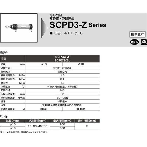 CKD喜開理筆形氣缸SCOD3-Z-LS-10-100-I