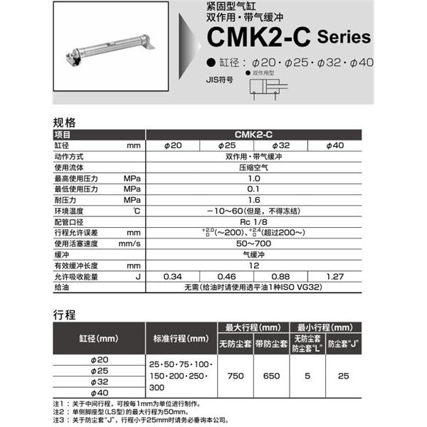 CKD喜開理緊固型氣缸 CMK2-C-FA-32-100-T0H-R-JI