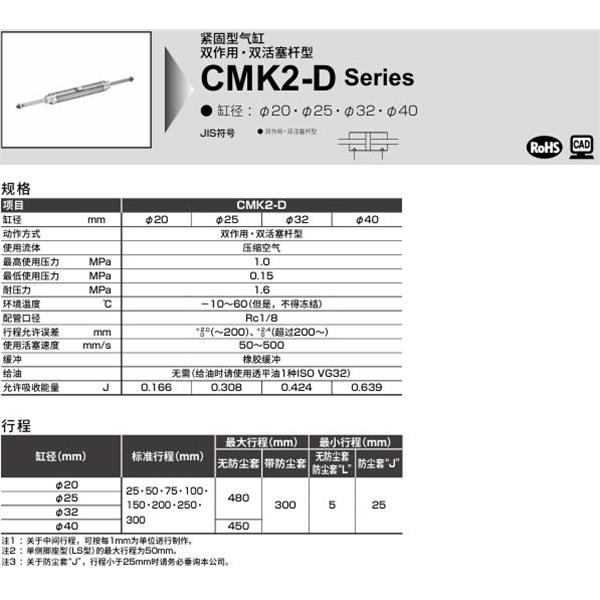 CKD喜開(kāi)理緊固型氣缸DMK2-D-FA-20-100-T0H-R-JI