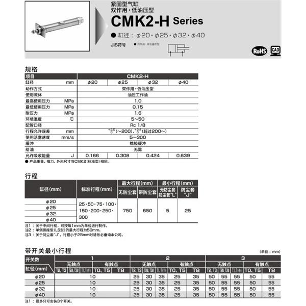 CKD喜開理緊固型氣缸CMK2-H-FA-32-100-JI