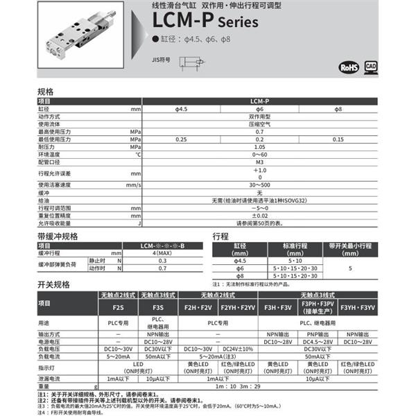 CKD喜開理線性滑臺氣缸LCM-P-8-15-L-J2