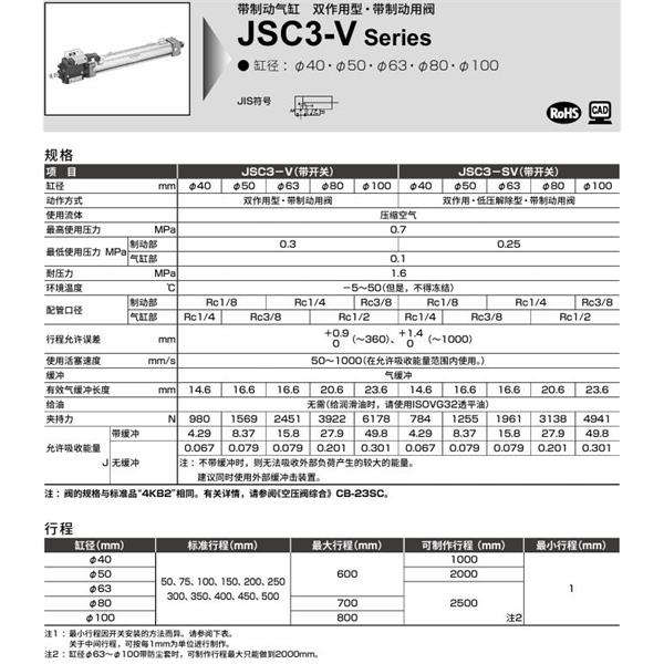 CKD喜開理帶制動器氣缸JSC3-SV-TB-100B-50-1-T0H-R-SI