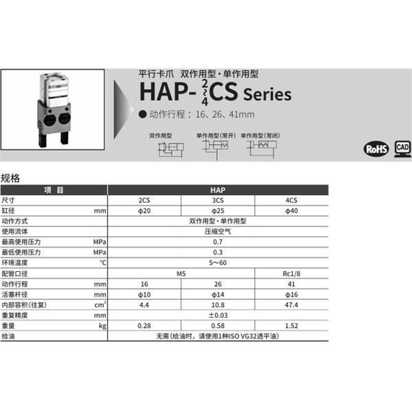 CKD喜開理平行卡爪HAP-4CS-Y1