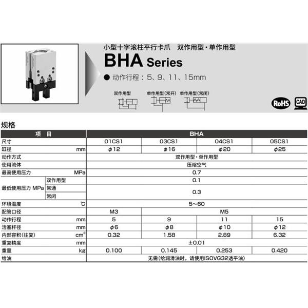 CKD喜開理小型十字滾柱平行卡爪BHA-04CS1-C