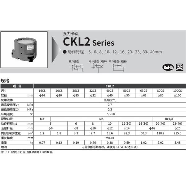 CKD喜開理強(qiáng)力卡盤CKL2-63CS-L1